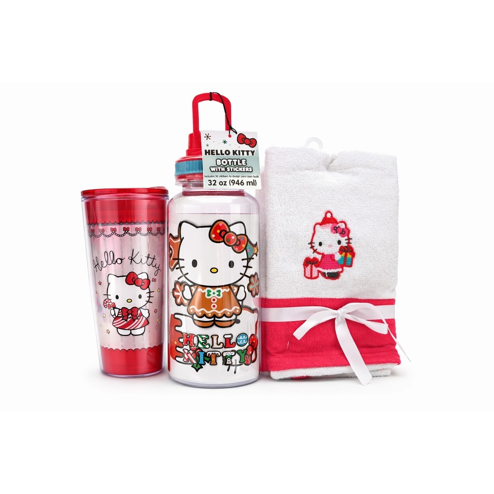 Hello Kitty Gift Set Tumbler Water Bottle‎ Cup Towel Pink Kids Bundle